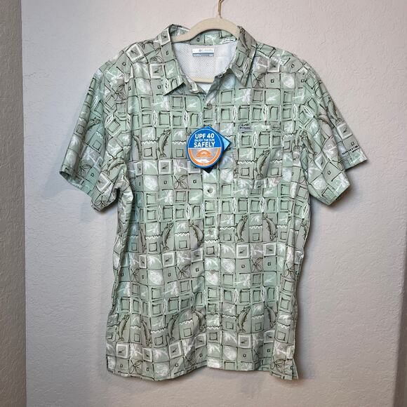 Men's Columbia PFG Mint Green and Gray Short Sleeve Fishing Shirt Size M NEW - Picture 2 of 8